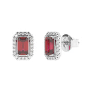 Boucles d'oreilles rubis taille émeraude 0,90 Ct et diamants naturels Rita or blanc 14 carats Rita